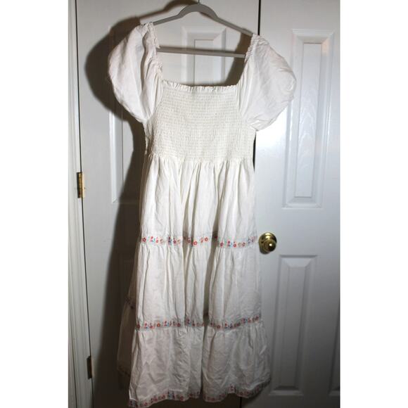 Rachel Zoe White Tiered Skirt Smocked Bodice Maxi Dress sz 12 US - Picture 2 of 4